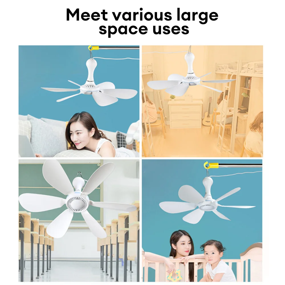 Ceiling Fan Silent 6 Leaves USB Powered Ceiling Canopy Fan with Remote Control Timing 4 Speed Hanging Fan for Camping Bed Dormitory Tent Electric Fan