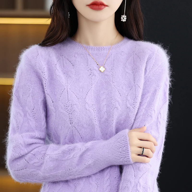 

2023 Autumn and Winter New Women's Sweater 100% Mink Cashmere O-Neck Knitted Pullover Loose Korean Fashion Soft Women's Top