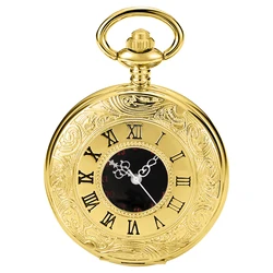 New Gold Hollow Roman Numerals Quartz Pocket Watch Men's High Quality Necklace Timing Pendant Women's Jewelry Accessories Gift