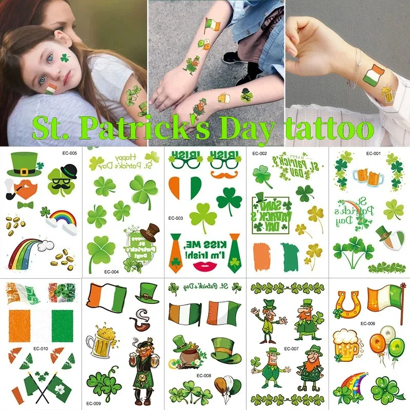 

2023 New St. Patrick's Day tattoo stickers waterproof Irish holiday tattoo stickers green shamrock lucky tattoo stickers