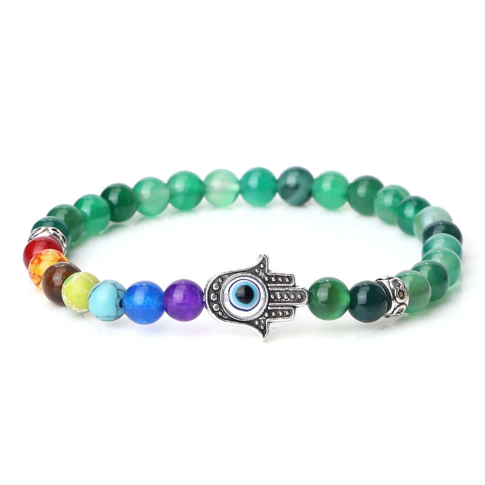Simboli Yoga:bracciale elastico con pietra lavica e mano di Fatima | SPORT VARIE | CROSSFIT GYM PALESTRA YOGA | Circuiti Gioielli