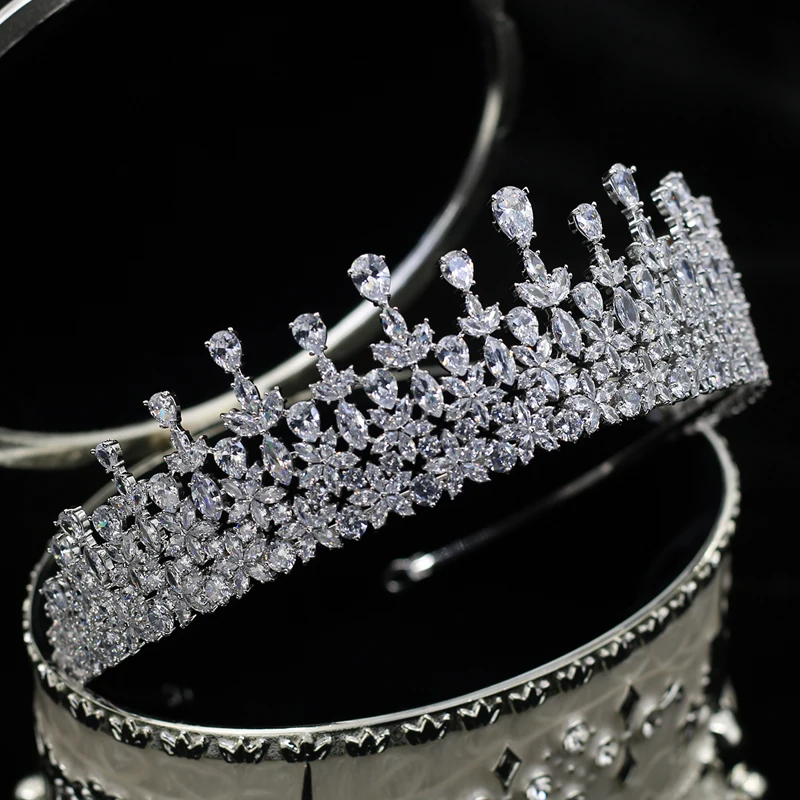 

Fashion Luxury Water Drop Cubic Zircon King Crown Women Wedding Hair Accessories Jewelry For Party Birthday Gifts C-113