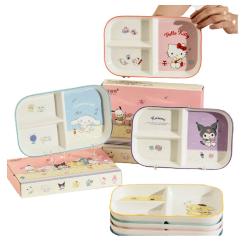 

Sanrios Ceramic Dining Plate Cartoon Melody Kuromi Cinnamoroll Baby Food Dividing Plate Adult Weight Loss Tableware High Value