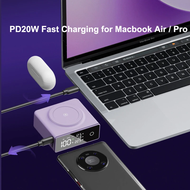 20000mAh Magnetic Wireless Charger Power Bank PD 20W Two-Way 22.5W Fast Charging For iPhone 15 X Samsung Huawei Xiaomi Powerbank