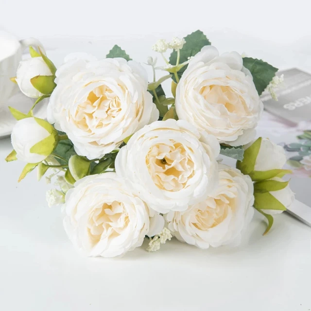Fleurs artificielles fausses pivoines blanches en soie, utilisées pour la maison, décoration de Vase, couronne de noël, Bouquet de mariage, accessoires de fête 5