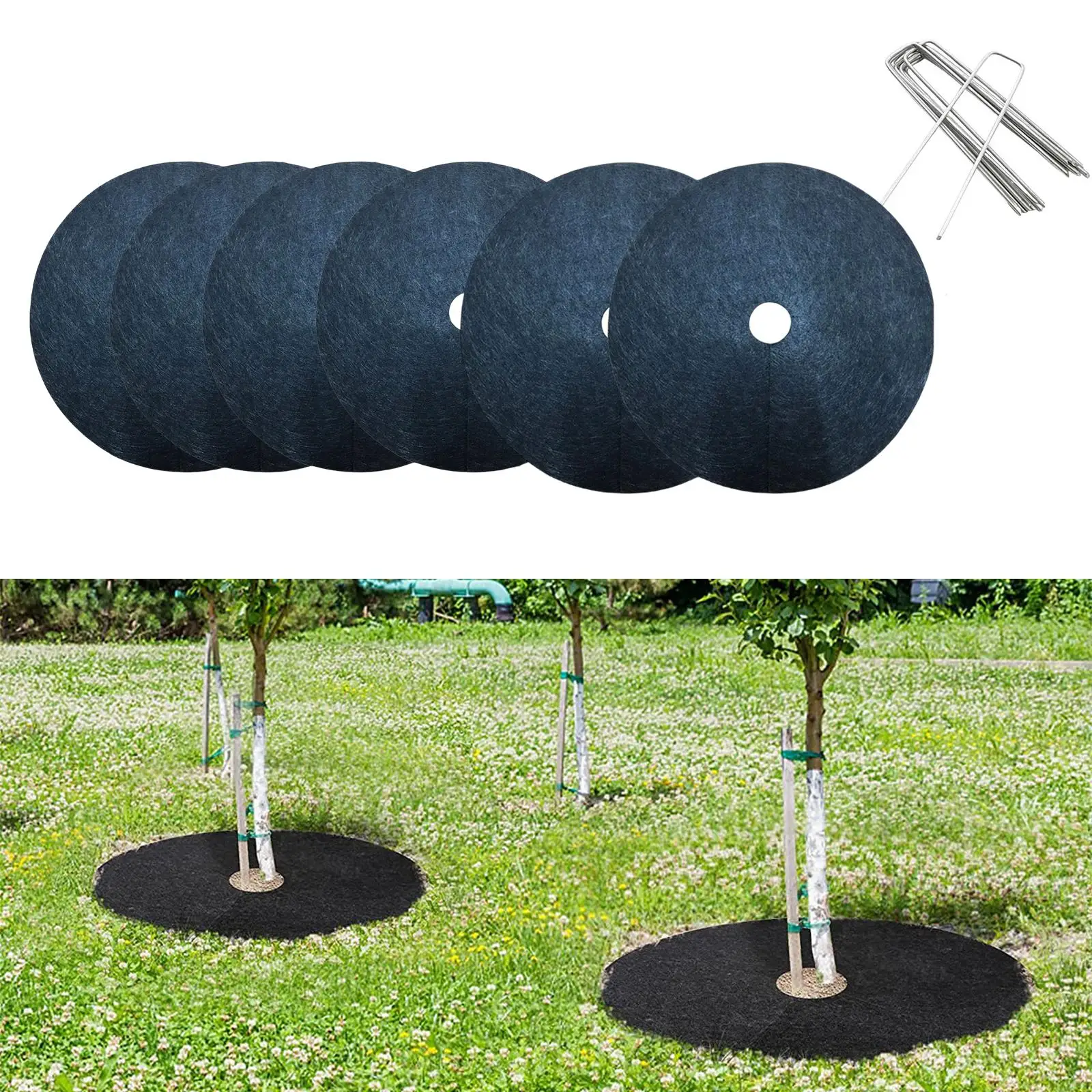 6Pcs Landscape Fabric Tree Protector Weed Barrier Mat for Outdoor Orchard