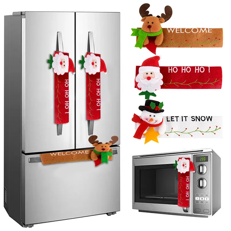 

Christmas Refrigerator Handle Gloves Santa Claus Deer Refrigerator Ornament Microwave Oven Protective Cover Christmas Decoration