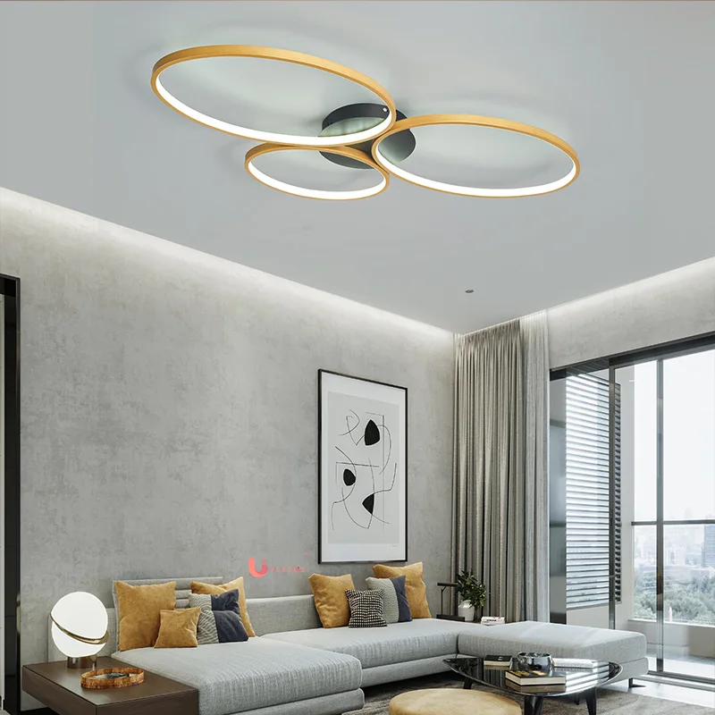 

3 Rings Modern Nordic Indoor LED Ceiling Lighting Black Gold Luster Indoor Living Rooms Foyer Bedroom Kitchen Parlor Decoration
