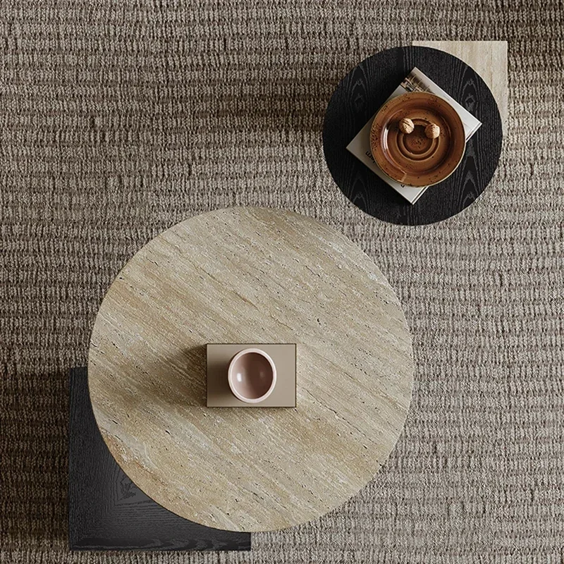 Tunnel Stone Size Round Coffee Table Wabi-Sabi Light Luxury Creative Side Table Combination Living Room Mesas De Cafe