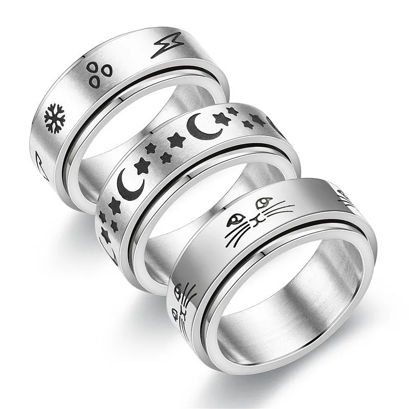 Gold Color Rings Stainless Steel Ring Finger Ring Gold Color Ring Fidget Spinner Ring Jewelry Accessories Fidget Spinner Ring Anxiety For Men Women Inlay Zircon Gold Color Rotating Stainless Steel Anti Stress Jewelry Bague