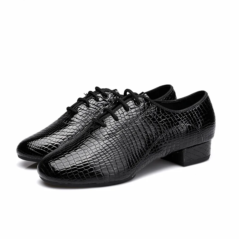 Latin Dance Shoes For Men Leather Modern Ballroom Dance Stone Pattern Square Quick Step Formal Dancing Shoes Soft Male Sneakers