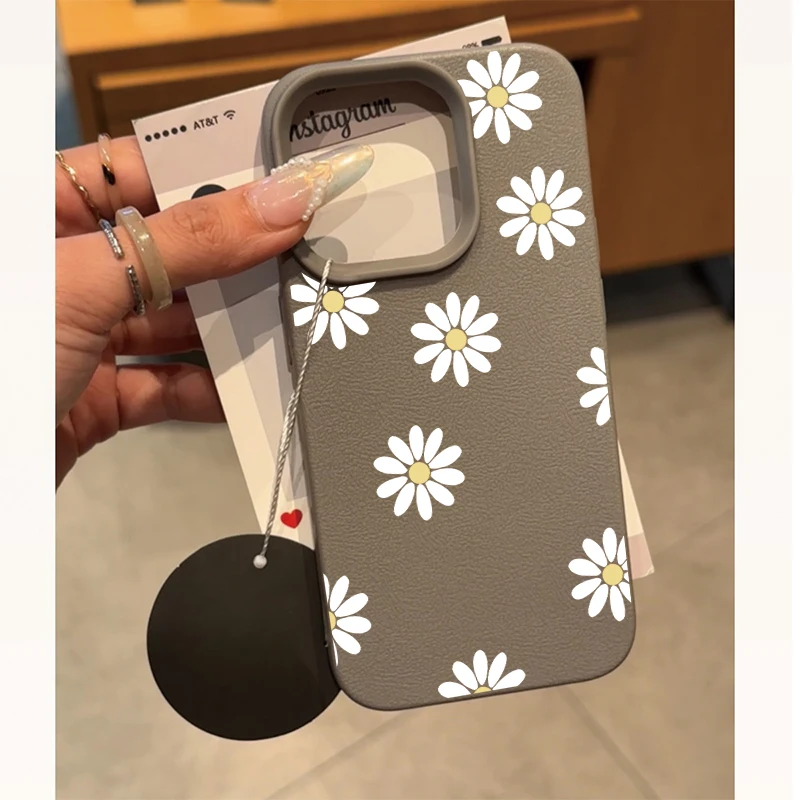 Daisy Flowers Lichee Pattern Silicone Leather Cover