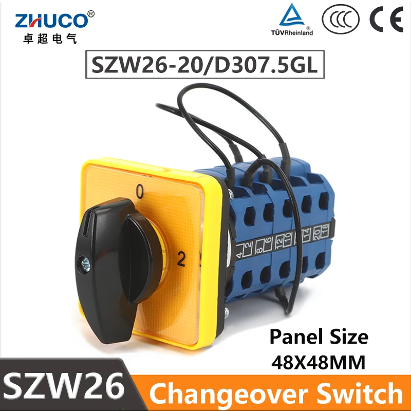 LW26-20/6 Rotary Cam Switch 20A Twelve-gear 12 Positions Six-section Poles  Single-wire Power Circuit Selector Silver Contact SZW26/LW26-20/0-6.3 20A 3 Phase 12 Screws 7 Position 48x48mm Panel