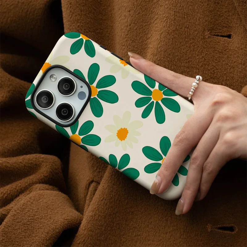 2-in-1 Cute Flower Phone Case with Film Shell