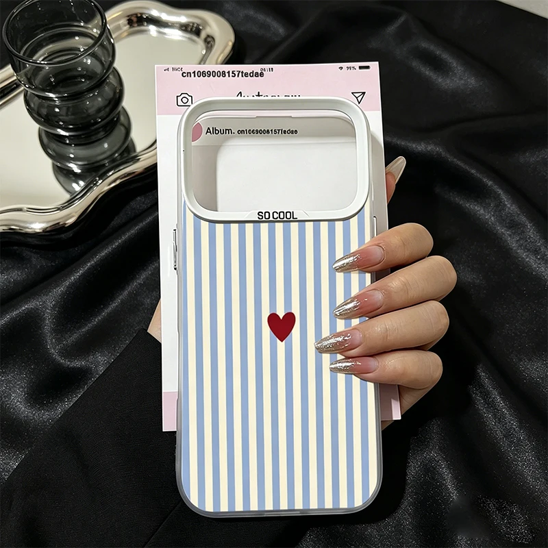 Chic Pastel Love Heart Striped Phone Case — IMD Matte Finish
