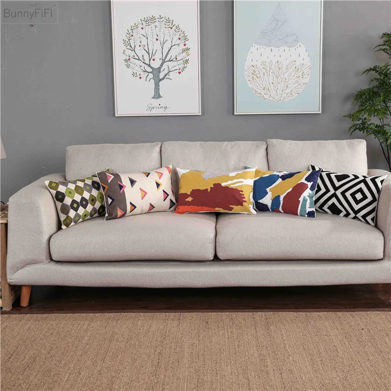 

Cover Canvas Cushion Home Colorful Abstract Decor Pillow Case Emboridered Cotton Suqare Embroidery Pillow Cover 30x50cm