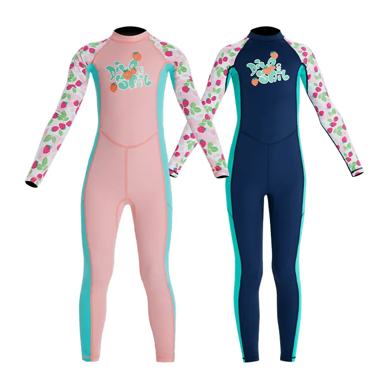 Kawaii Swimming Suit for Kids Girl Long Sleeve UV Protection Swimwear Quick-drying Wetsuit Children's Rash Guard Swimming Pool