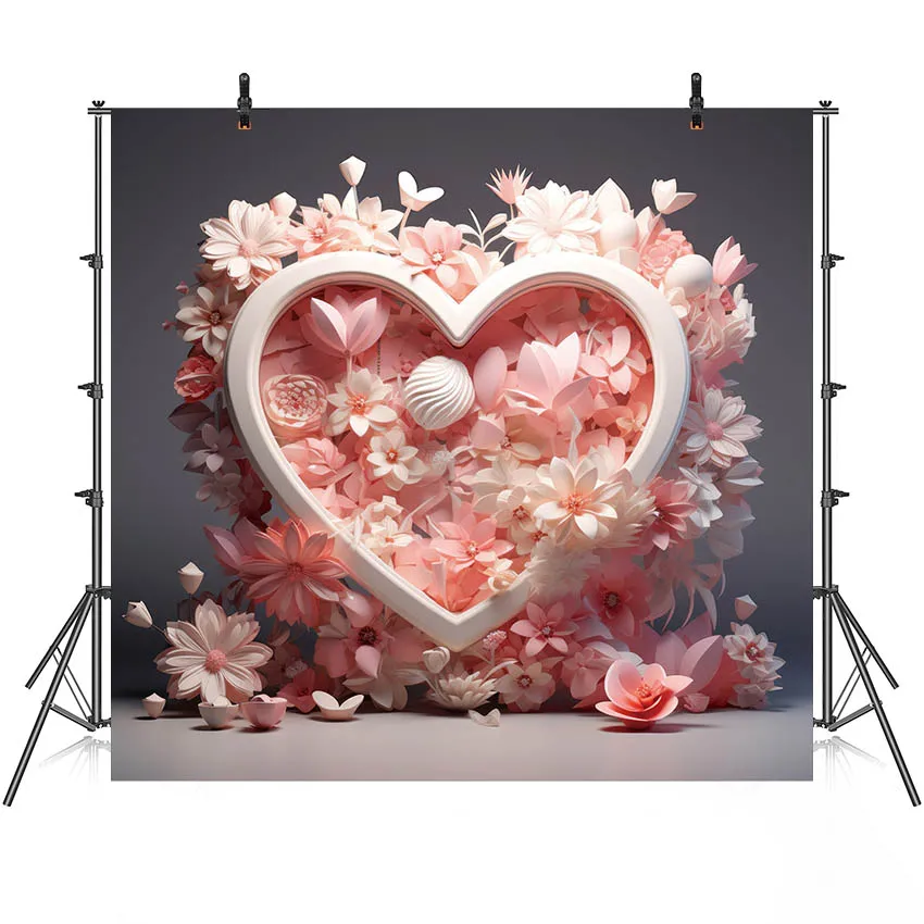 

Mehofond Photography Backdrops Pink Love Heart Flower for Valentine's Day Bridal Shower Wedding February 14 Party Background