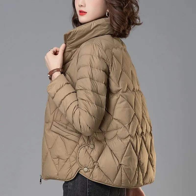 

Down Cotton Lightweight Cotton Cardigan Coat 2023 Winter New Short Fashion Cotton Coat Warm Long Sleeve Solid Cardigan Coat