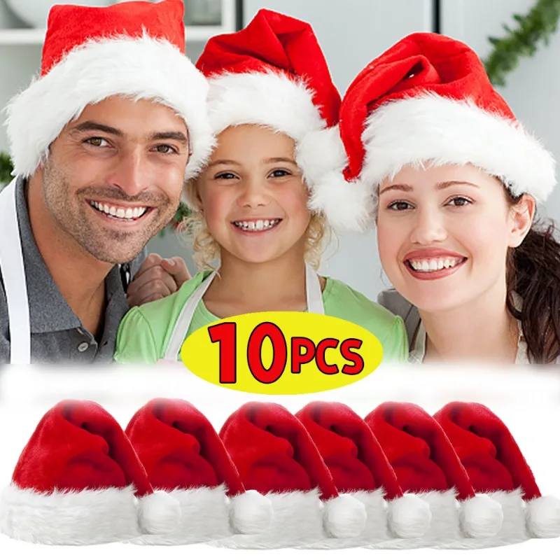 

Christmas Hats Autumn Winter Adults Kids Thickened Plush Red Caps New Year Party Festival Decorations Fashion Cute Accessories