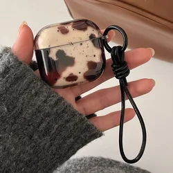 Elegant Black Agate Pattern Earphone Protective Cover with Keyring and Leather Rope - AirPods 3 (A)