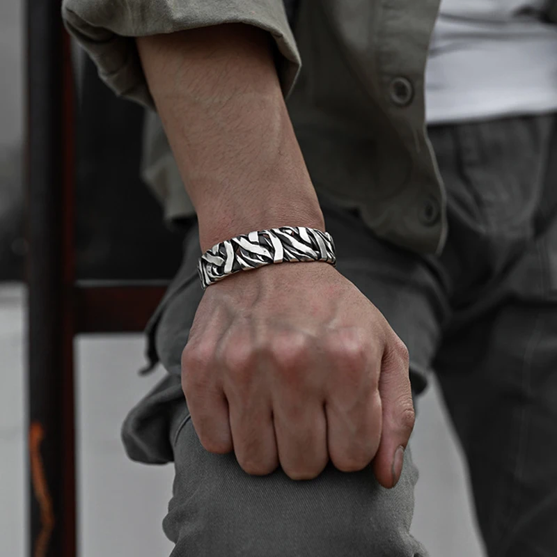 Silver Bracelet 925 Sterling Silver Bracelet Bangle Punk Wide Irregular Geometric For Woman Man Jewelry Gift