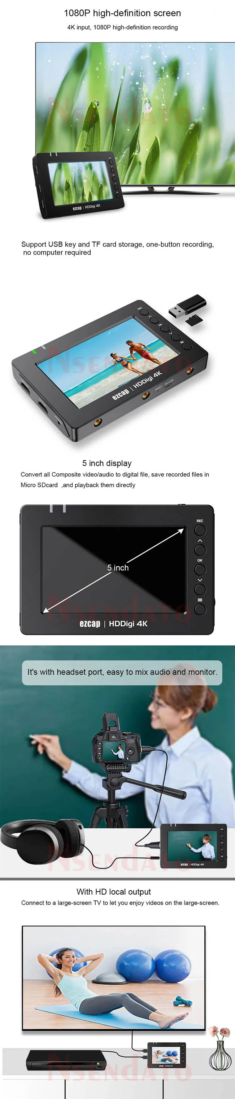 Ezcap278 HDDigi 4K HDMI USB Recorder Video Audio Game Capture Card Box Support Playback Micro SD Card USB Flash for Live Stream