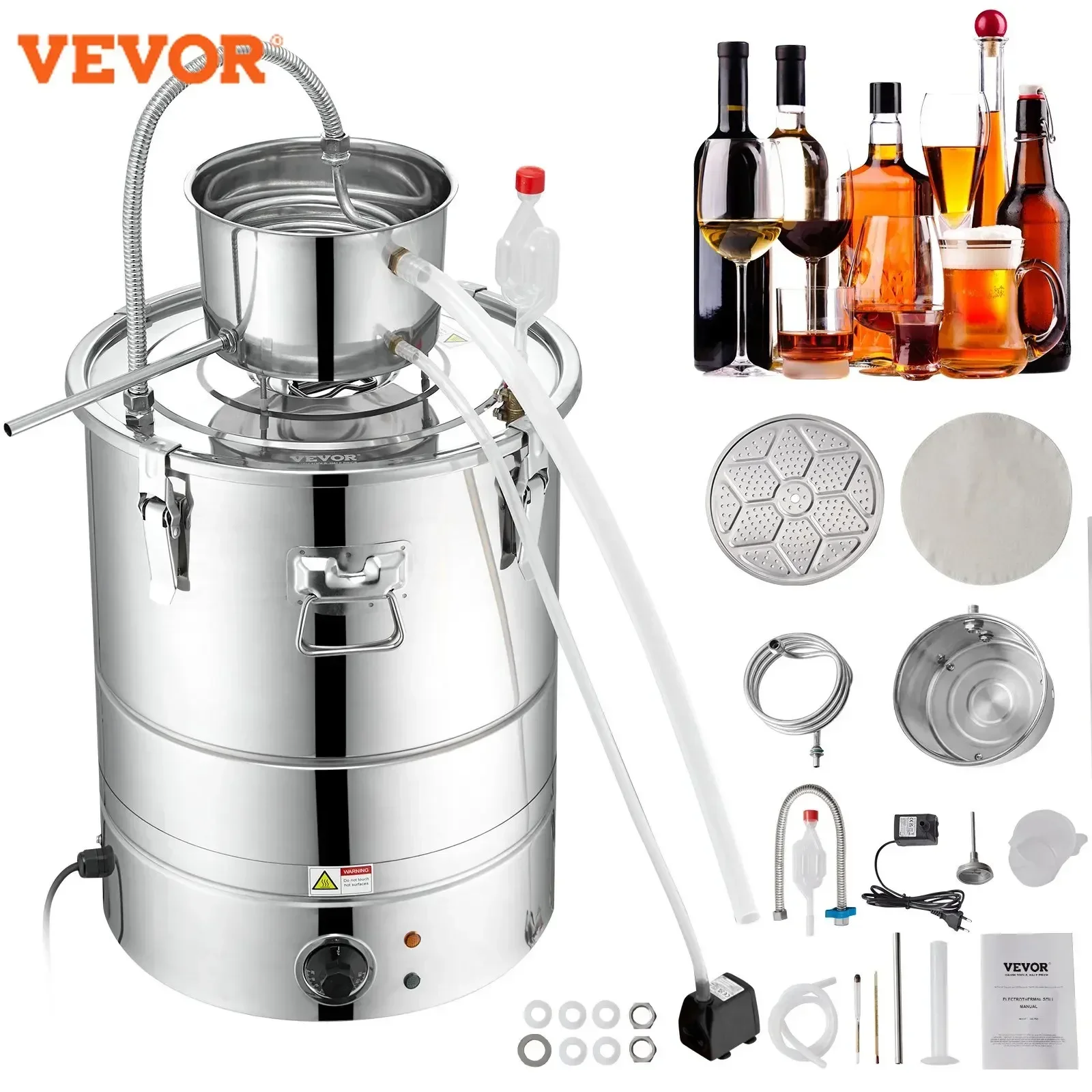 VEVOR 30/50L Split Single Tower Distiller Alcohol Distiller Alcohol Still Essential Oil Brewing DIY Whisky Brandy Distillery Use