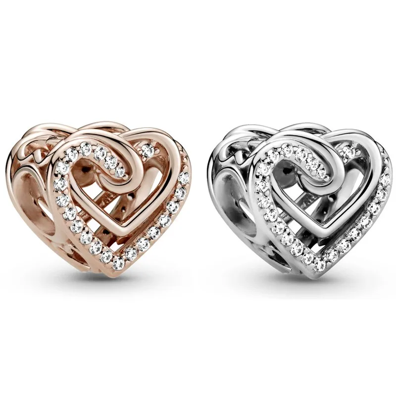 

Original Moments Sparkling Entwined Hearts Beads Charm Fit Pandora Women 925 Sterling Silver Bracelet Bangle Jewelry