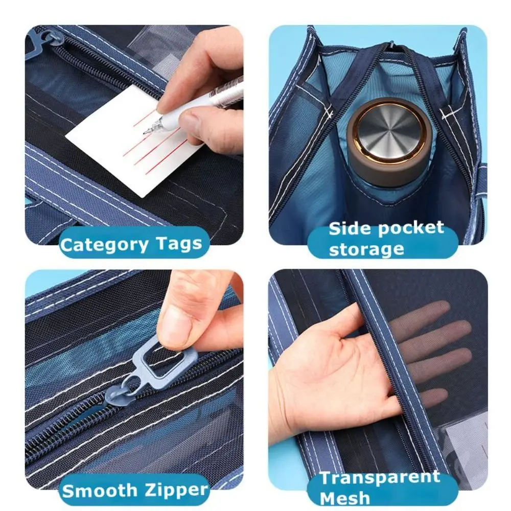 지퍼와 손잡이가있는 새로운 A3 프로젝트 가방 메쉬 PVC 대용량 메쉬 아트 가방 두꺼운 방수 보관 가방 사무용품