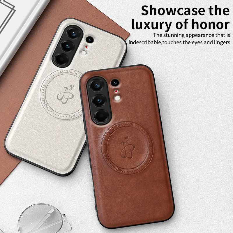 Premium PU Leather Wireless Charging Magnetic Case – Fusion Protective Hard Back Shell Coque