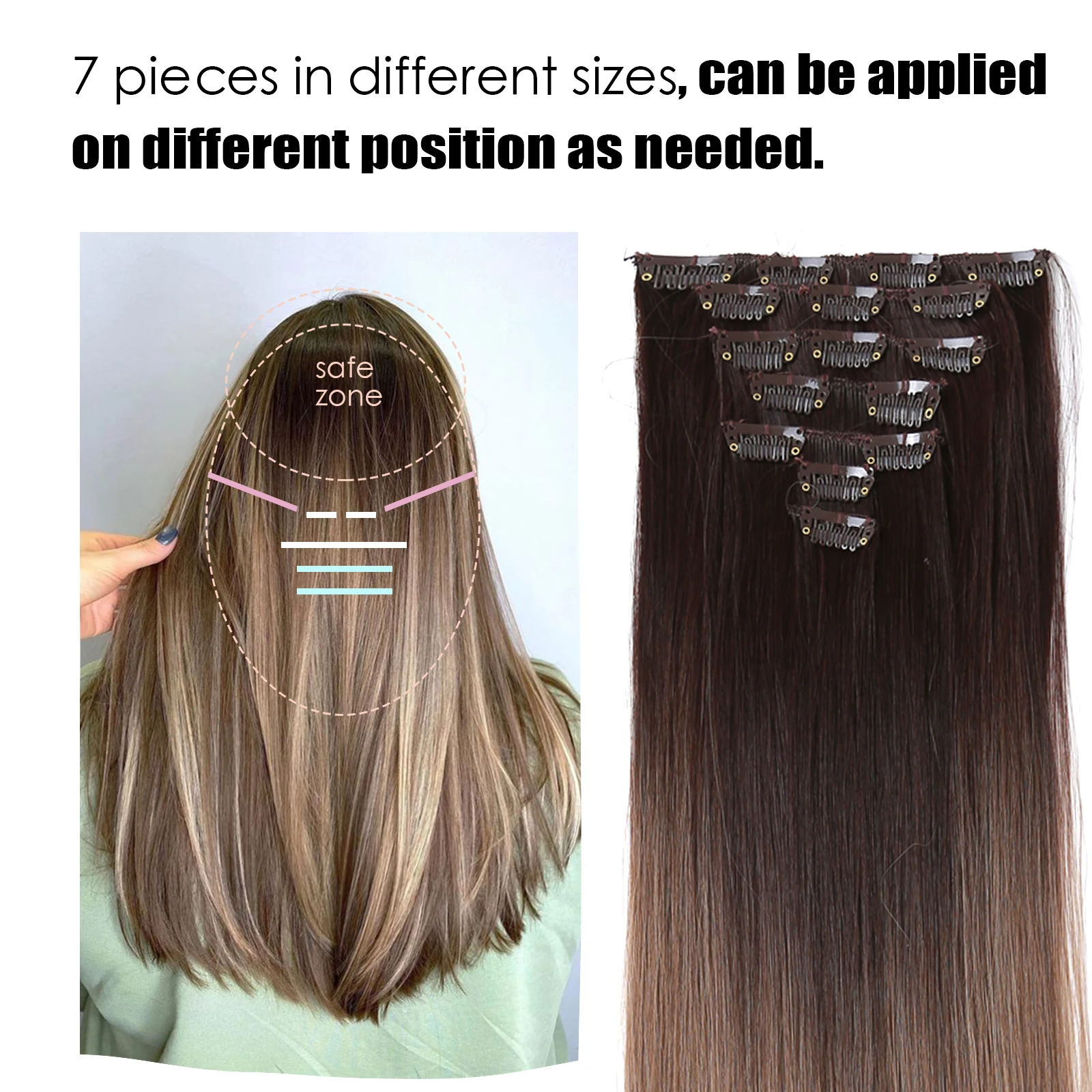 HAIRCUBE Synthetic Hair Clip In Long Straight Thick Hairpieces Black Brown Ombre Hair Extensions Heat Resistant Fiber For Women