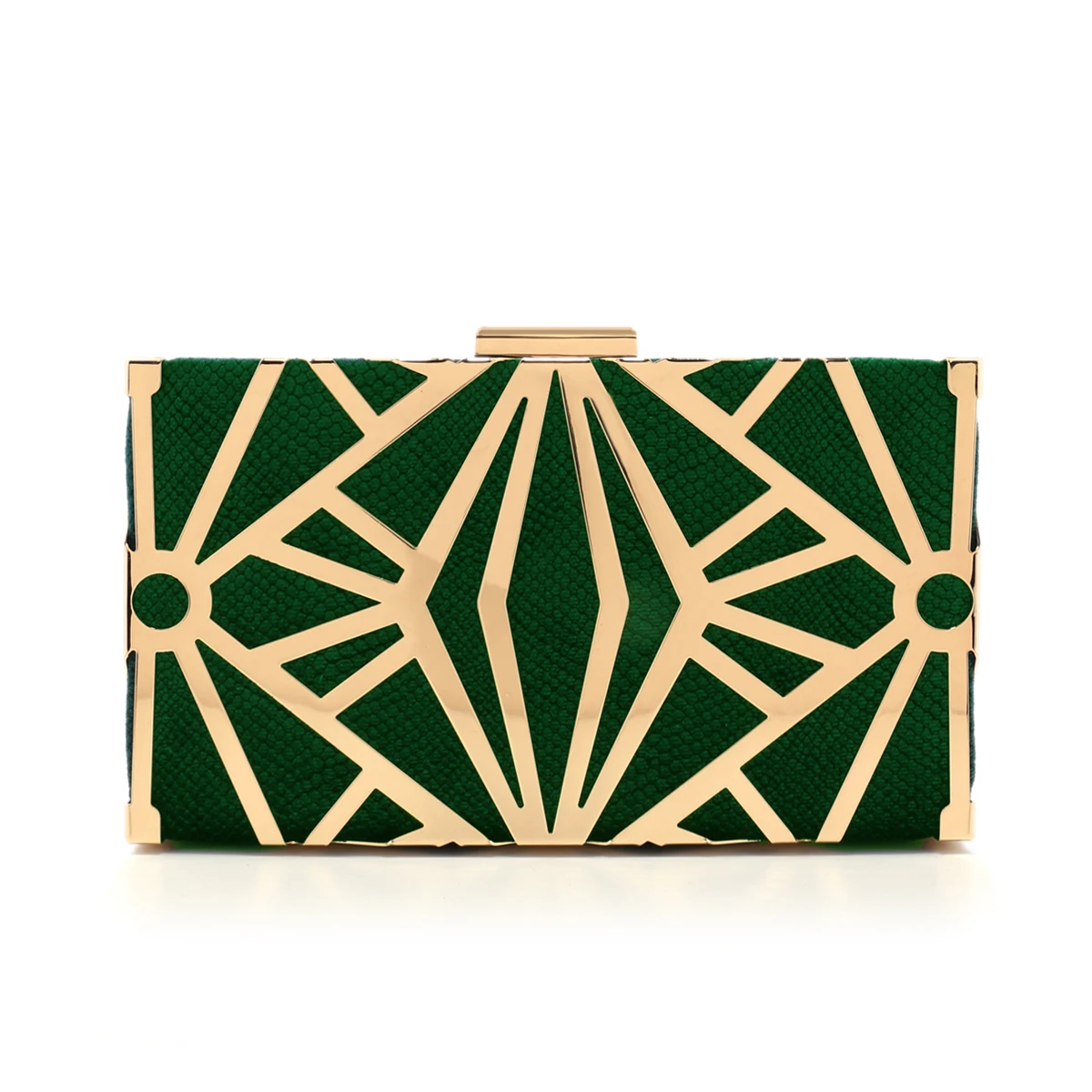 Green Glitter Metal Evening Clutch Bag for Women