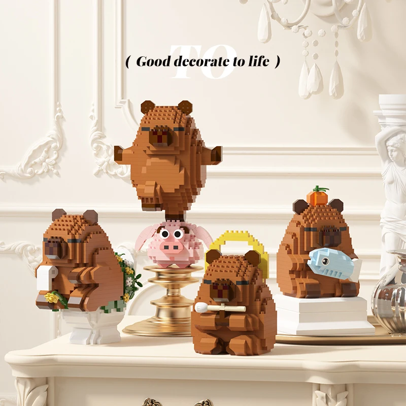 Adorable Capybara Block Figurine - Desk Decor with Vibrant Orange Accent | Perfect