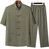 Tang Suit (top + Pants) Men's Fashion Business Collar Embroidered Disc Buckle Chinese Style Lay Dress Han Dress Tai Chi Suit 2