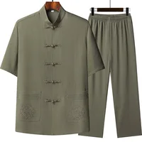 Tang Suit (top + Pants) Men's Fashion Business Collar Embroidered Disc Buckle Chinese Style Lay Dress Han Dress Tai Chi Suit 2