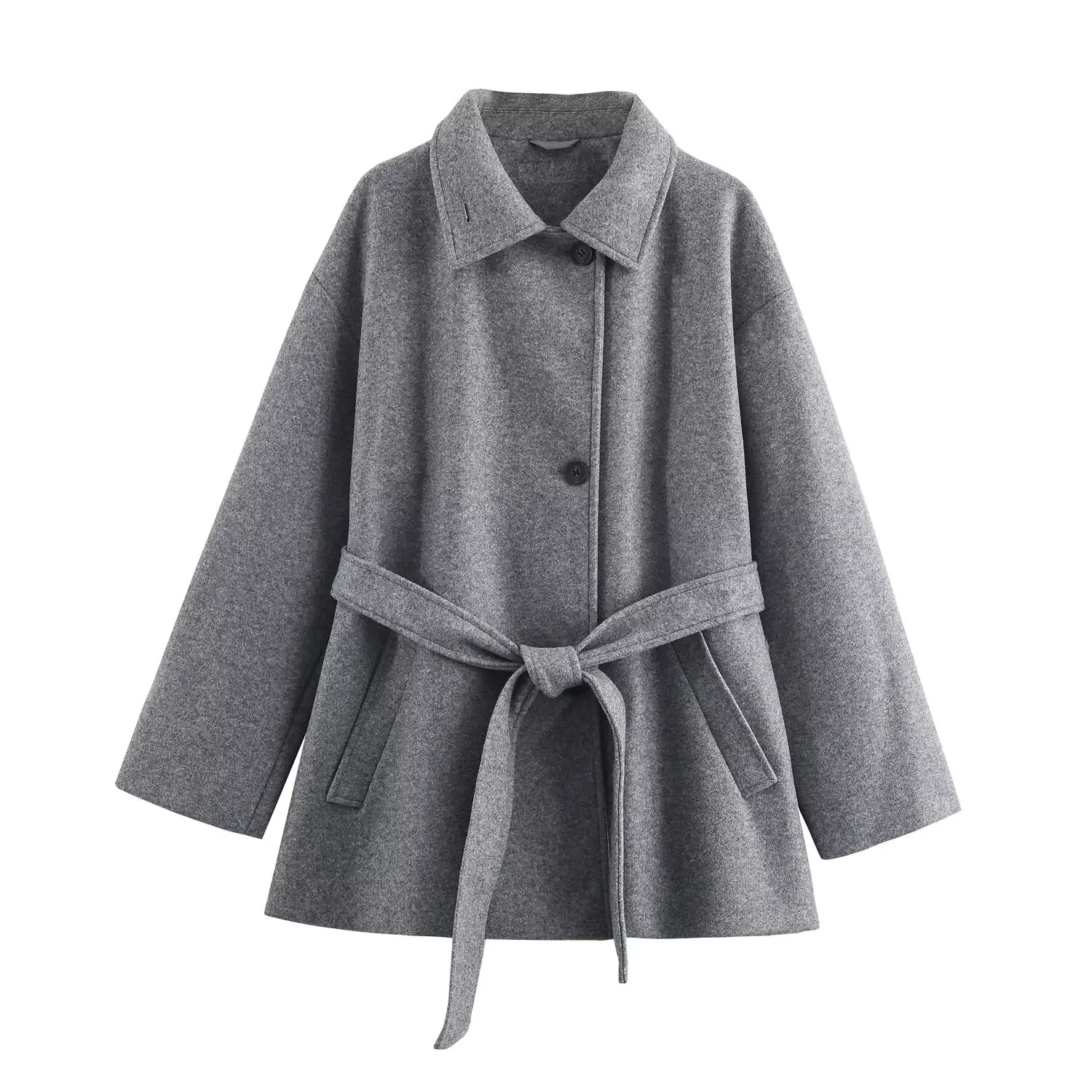 Women Elegant With Belt Wool Coat Female Autumn Winter Laple Long Sleeves Single-Breasted Outwear Lady Loose Jackets Streetwear