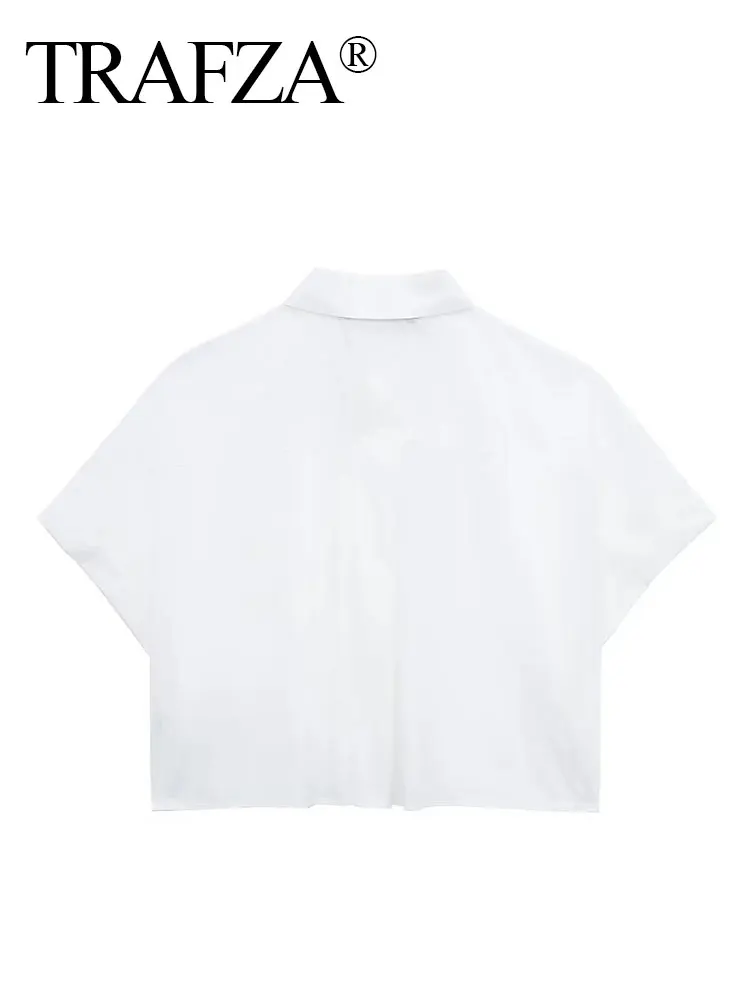 HH Fashion Women's Blue Striped Cropped Blouses Spring Summer 2024 Polo Collar Short Sleeve Shirt Top Elegant Woman Blouse