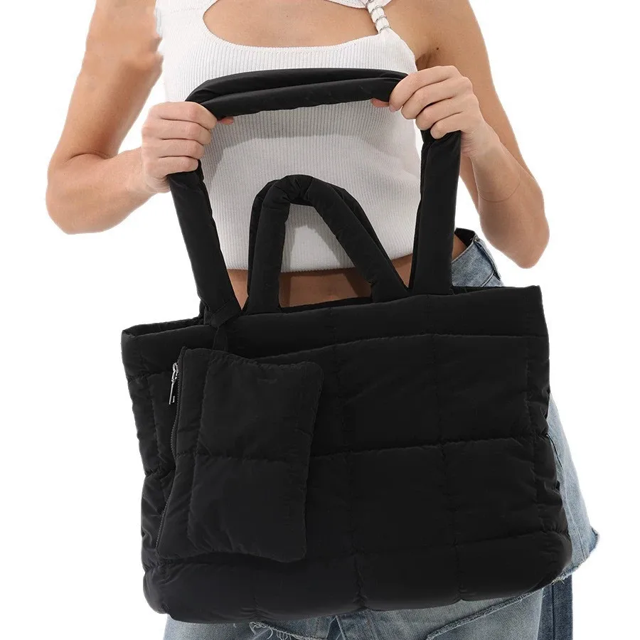 Fashion Ladies Tote Handbags Large Capacity Cotton Padded Top-handle Bags Rhombus Purses Handbags Quilted Solid for Office Work