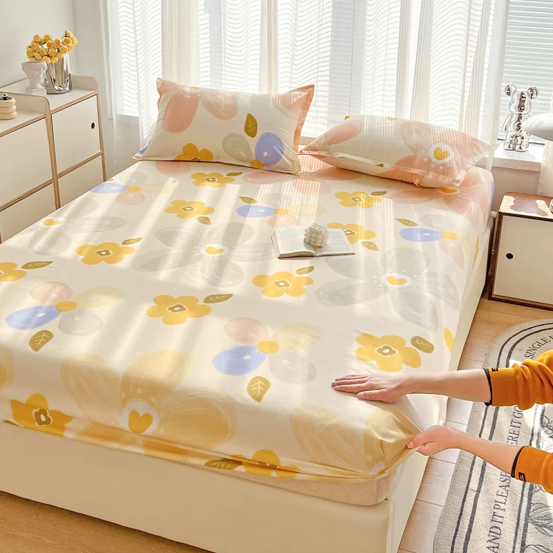 1pc Queen Bed sheets with Elastic Band Adjusted Bed Cover Queen/King sabanas cama matrimonial Flower Printed Sheet No Pillowcase 3