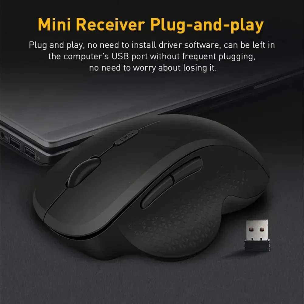 무선 마우스 인체공학적 컴퓨터 마우스 USB 수신기가 있는 PC 광학 마우스 6버튼 2.4Ghz 무선 마우스 1600 DPI 노트북용