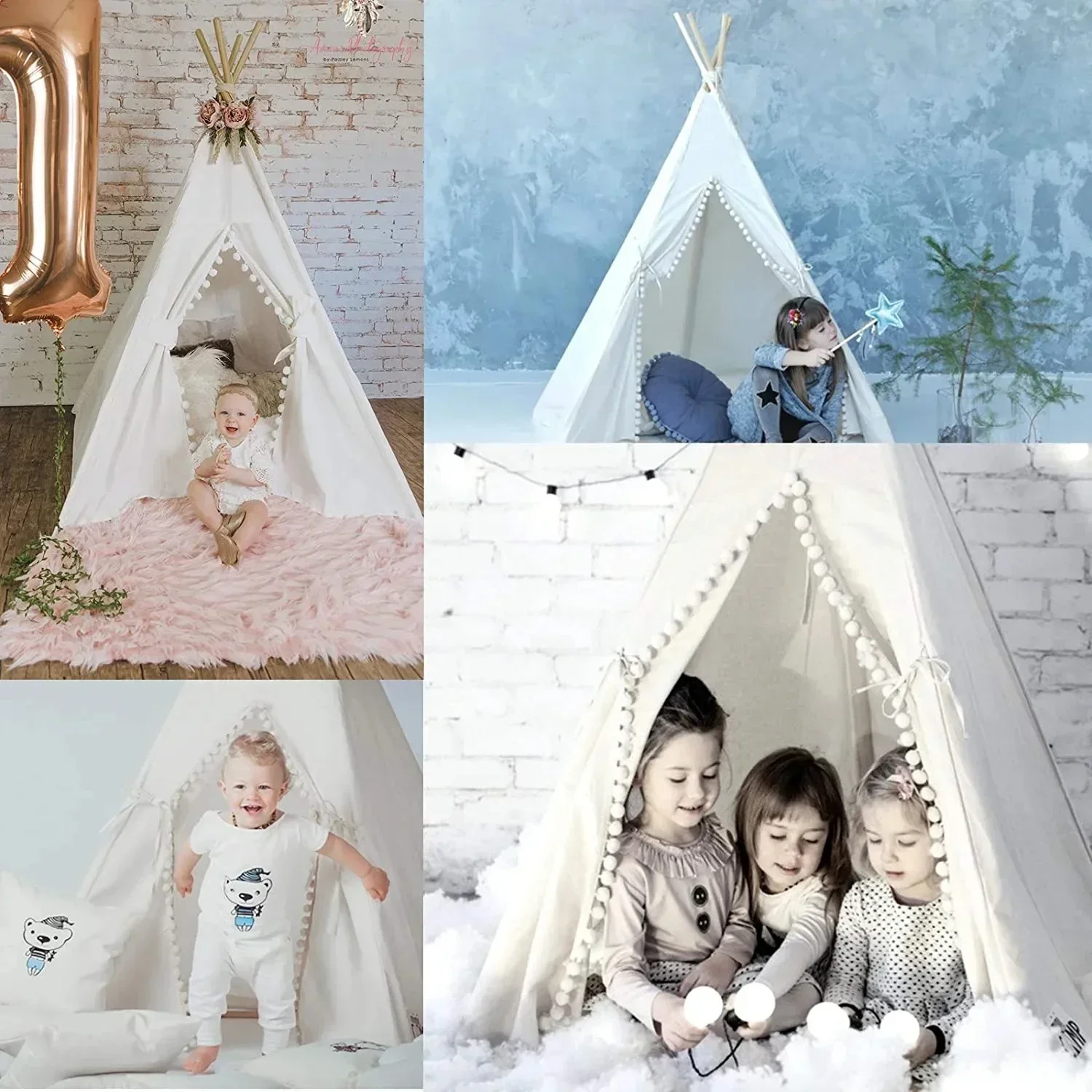 1.6M Kids Tent Play House Wigwam for Children Portable Child Tipi Tents Teepee Toddler Ball Pit Girl Castle Play Room Teepee 2