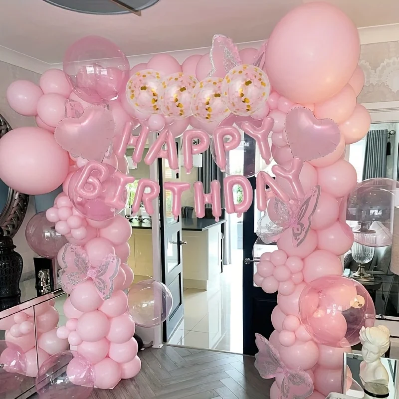 29-teiliges rosa Geburtstags-Ballon-Dekor-Set, rosa Banner „Happy Birthday“, sternförmiges Herz-Marmor-Ballon-Set, Geburtstagsparty-Zubehör – Detail 7