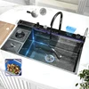 Stainless Steel Waterfall Kitchen Sink Extra Large Single Slot Digital Display Multifunctional Dishwashing Sinks Cup washer 5
