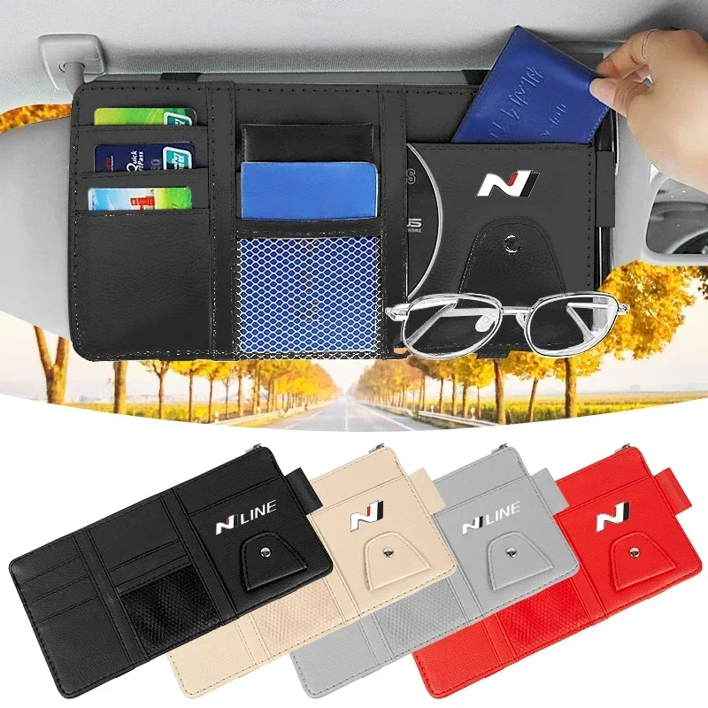 N Line Logo Car Sun Visor Organizer Porta Occhiali Da Sole Borsa Portaoggetti Per Hyundai N Nline I30 I30N Kona Santa Elantra Tucson Logo
