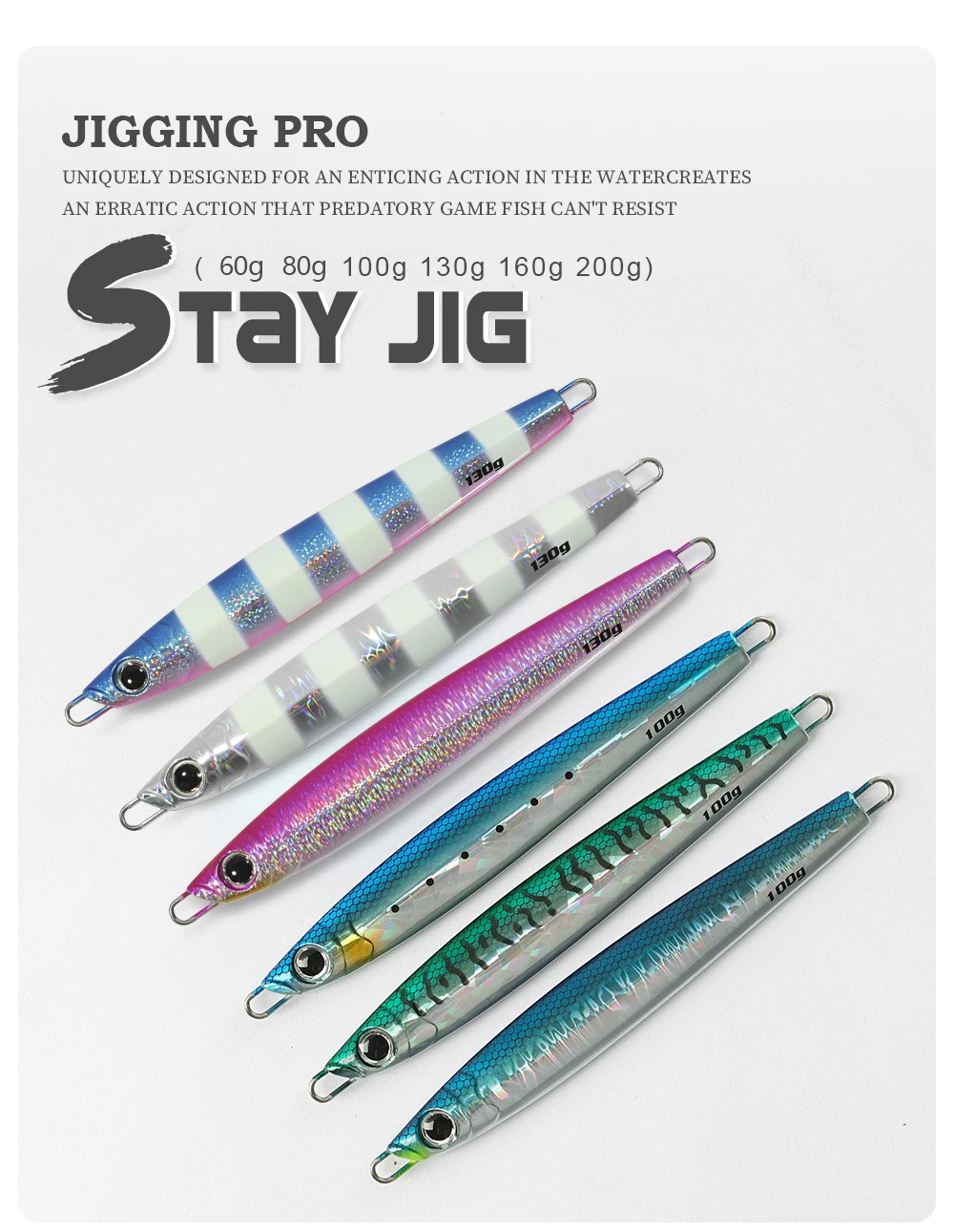 JIGGINGPRO Vertikale Jigging Metall Jigs 60g 80g 100g 130g 160g 200g Langsam Künstliche Angeln lockt Ozean Boot Angeln Bointo – Detail 1