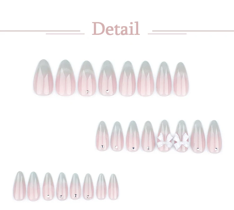 Description Picture 4 of itemWhite Bowknot Rhinestone Nail Art French Cat Eye False Nails Fashion Detachable Finished Fake Nails Press on Nails with Glue