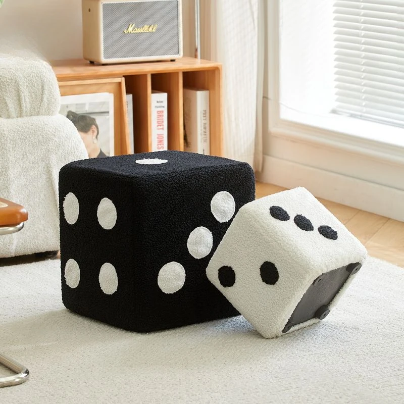 

Living Room Lamb Fleece Dice Shoe Stool Children's Creative Small Shoe Ottoman Solid Wood Shoe Bench Shoe Cabinet Home Furniture