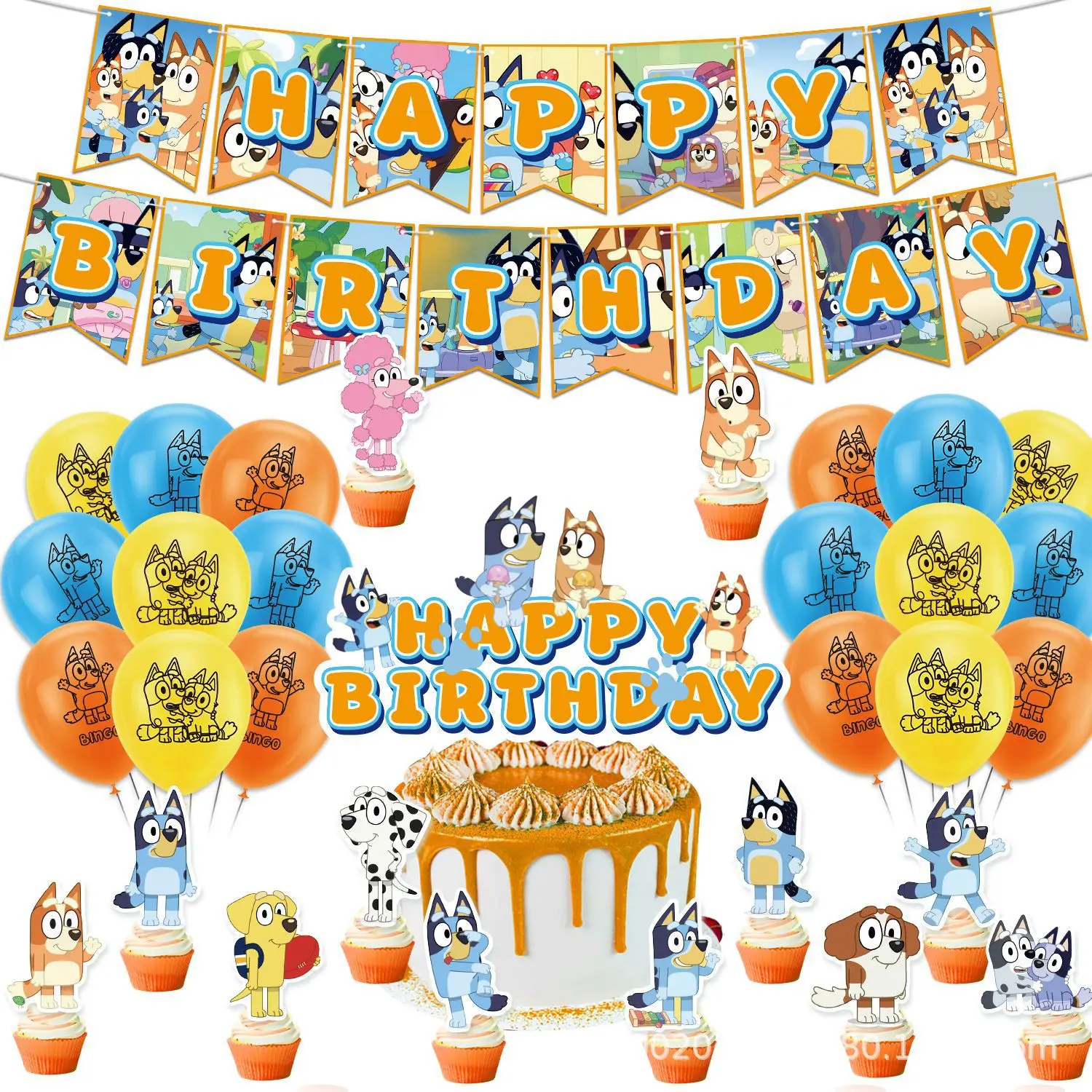 Descartável Cartoon Birthday Party Supplies, Blue Family Dog Banner, Cake Topper, Pendurado Bandeira, Balões Set, Decorações, Hot