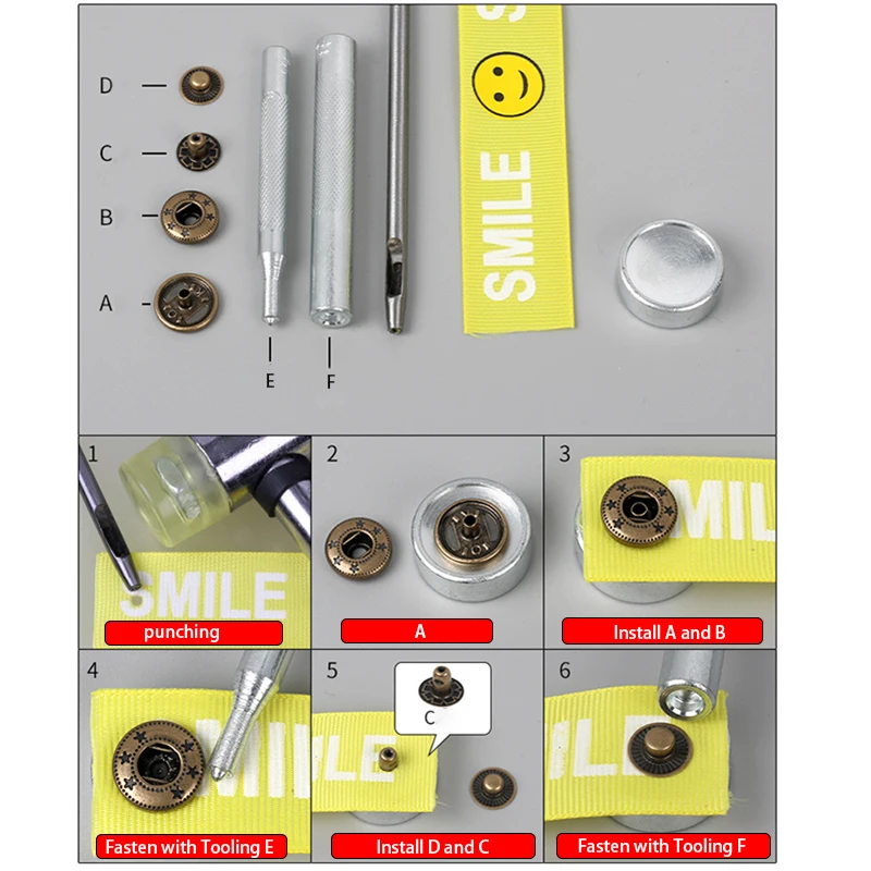 1sets handwork Button Dies For Brass Fastener Snap Kit Heavy Duty Snap Button Press Stud Cap DIY